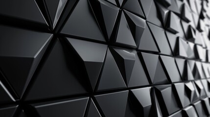 Fototapeta premium Polished black triangular tiles arranged in 3d formation for futuristic wall background