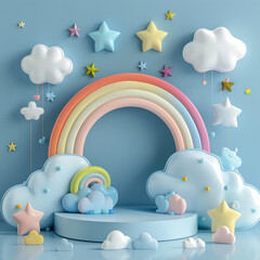 illustration, clouds, rainbow, blue, background, design, kids, for kids, kids background.
