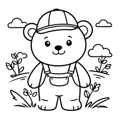 Cute vector illustration Bear for toddlers colouring page