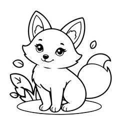 Vector illustration of a cute fox drawing for colouring page