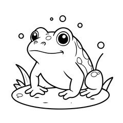 Vector illustration of a cute bullfrog doodle drawing for kids page