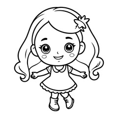 Vector illustration of a cute Girl drawing colouring activity