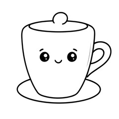 Simple vector illustration of teacup drawing for kids colouring page