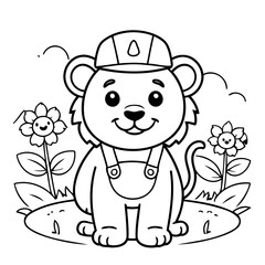 Cute vector illustration Lion doodle for toddlers coloring activity