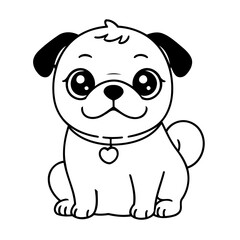 Cute vector illustration Pug drawing for toddlers coloring activity