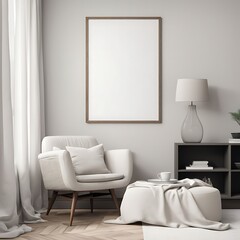  Frame mockup, Living room wall poster mockup. Interior mockup with house background. Modern interior design. 3D render 