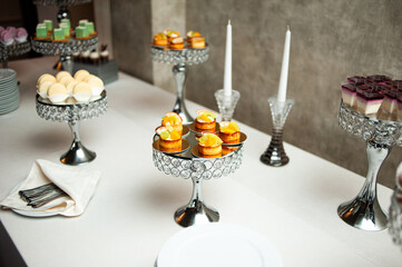 Tasty wedding table and cake