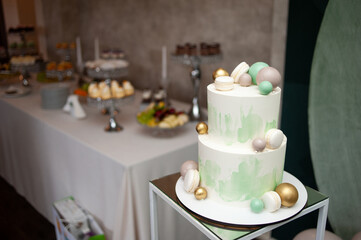 Tasty wedding table and cake