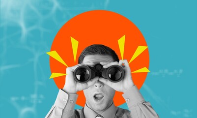 Planning and analytics concept. Hands with binoculars