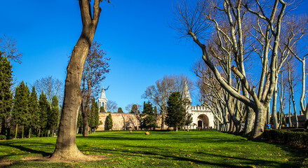 Topkapi palace gate and courtyard, istanbul turkey