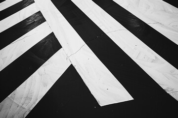 Bold black and white patterns intersecting and overlapping in a modern and minimalist composition,...