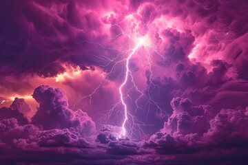 Purple Sky Filled With Clouds and Lightning