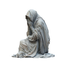 marble stone sculpture of an woman praying, isolated on transparent background.