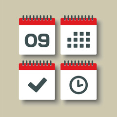 Icon page calendar - 9 day, agenda, timer, done