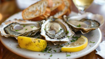 Fresh oysters served with lemon bread and butter