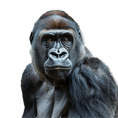 Obraz premium Close-up of a gorilla looking directly at the camera against a Png background, a Gigantic Gorilla Isolated on a whitePNG Background