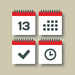 Icon page calendar - 13 day, agenda, timer, done