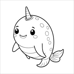 Narwhal Coloring Page Drawing For Kids