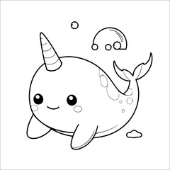Narwhal Coloring Page Drawing For Children
