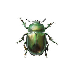 A green beetle insect sitting on a plain Png background, a green june beetle bug insect grub coleopteran fly entomology animal transparent background