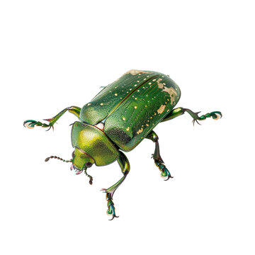 A green beetle is displayed on a plain Png background, a green june beetle bug insect grub coleopteran fly entomology animal transparent background