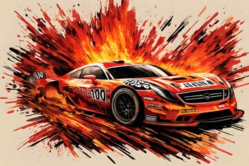 racing car with flames