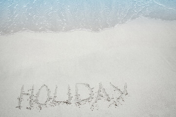 beautiful drawing on the sand near the sea shore background