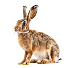 A brown hare sitting in front of a Png background, a hare isolated on transparent background