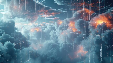 Cloud Computing Abstract representations of cloud servers, data storage, and seamless data transfer