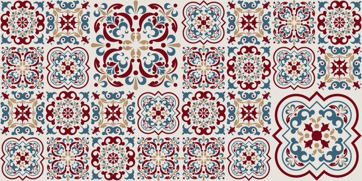 Seamless ceramic tile with colorful patchwork. Vintage multicolor pattern in turkish style. Endless pattern can be used for ceramic tile, wallpaper, linoleum, textile, web page background. Vector.
