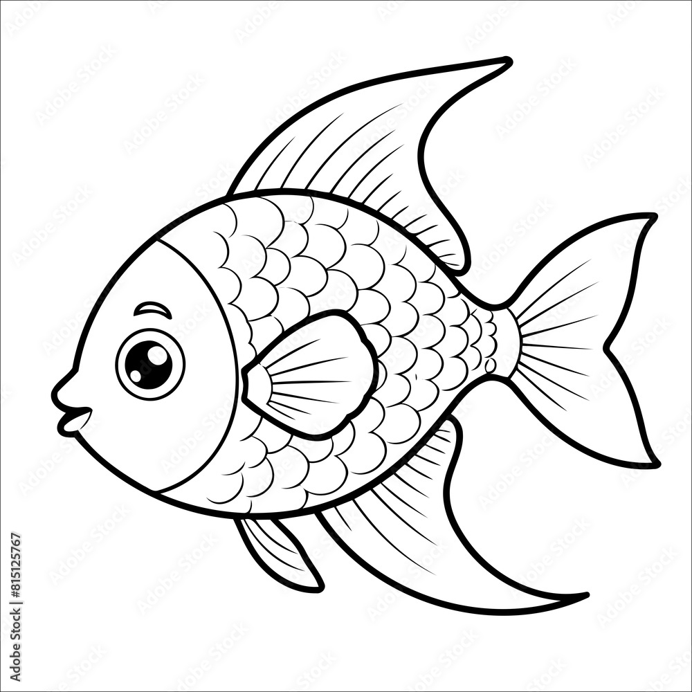 Wall mural Cute Fish Coloring Book For Kids