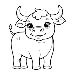 Cute Bull Coloring Page For Kids