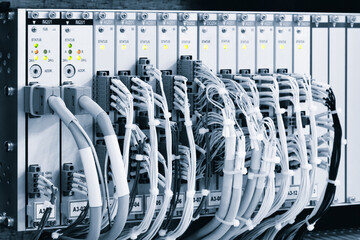 Technical unit for telecommunications equipment with connected electrical and optical internet...