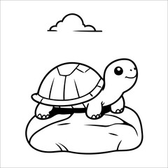 Turtle Sunbathing Vector Coloring page for Kids