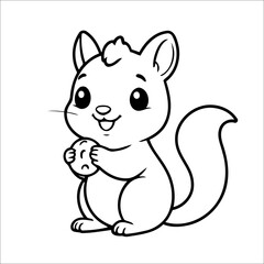Obraz premium Squirrel Holding a Nut Vector Coloring page for Kids