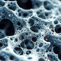 A close up of a bunch of small spheres, some of which are connected to each other. The spheres are of different sizes and are scattered throughout the image. Scene is one of complexity