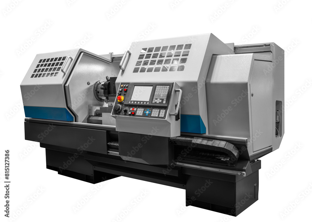 Aufkleber manufacturing professional lathe machine. industrial concept. programmable modern cnc digital lathe 