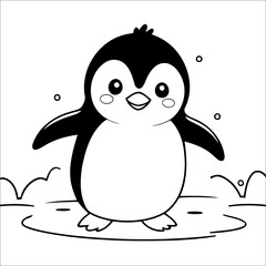 Penguin Waddling in the Snow Vector Coloring page for Kids