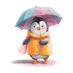 penguin holding an umbrella white background (7) © Finkha