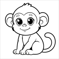 Monkey hand drawn simple coloring page for toddlers