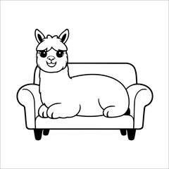 Llama Lounging on a Cozy Couch Vector Coloring page for Kids