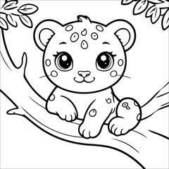 Leopard Resting on a Tree Limb Vector Coloring page for Kids