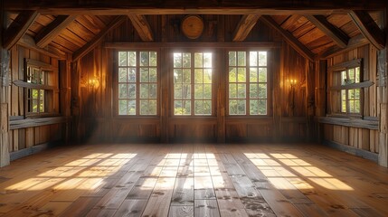 Interior of an old wooden house. 3D rendering. Vintage style.