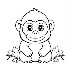 Gorilla hand drawn simple coloring page for Kids