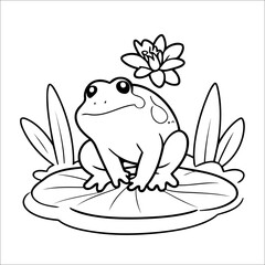 Frog Jumping from Lily Pad Vector Coloring page for Kids