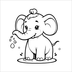 Elephant Spraying Water hand drawn Coloring page for Kids