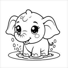Elephant Splashing in a Mud Bath Vector Coloring page for Kids