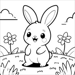 Bunny Hopping in a Flowery Vector Coloring page for Kids