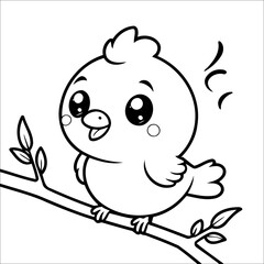 Bird Singing on a Branch Vector Coloring page for Kids