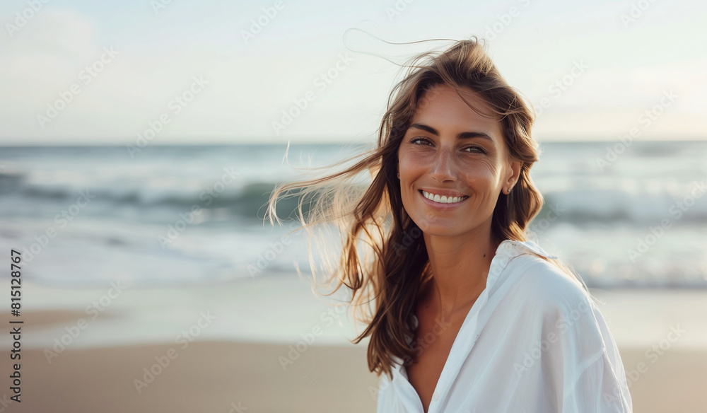 Wall mural portrait of a woman on the beach